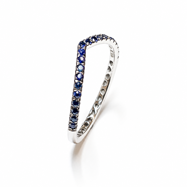 Anello Guglia mezza riviera blu - Anello oro bianco e zaffiri