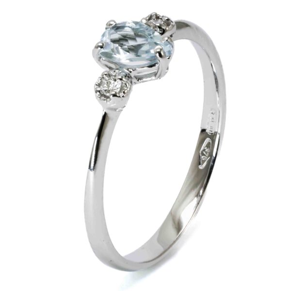 Goccia Celeste, Anello in oro bianco 9 carati con Acquamarina e diamanti naturali