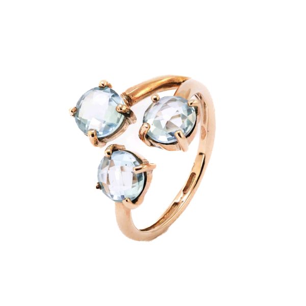 Gocce di cielo, Anello in oro rosa 9 carati con topazio azzurro
